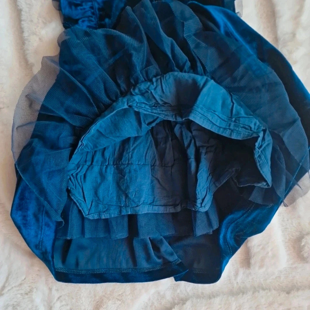 Vestido de bebé en terciopelo azul marino – 12 meses – Casi nuevo – photo 4